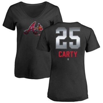 Women's Atlanta Braves Rico Carty ＃25 Midnight Mascot V-Neck T-Shirt - Black