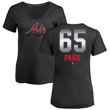 Women's Atlanta Braves Satchel Paige ＃65 Midnight Mascot V-Neck T-Shirt - Black