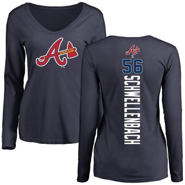 Women's Atlanta Braves Spencer Schwellenbach ＃56 Backer Slim Fit Long Sleeve T-Shirt - Navy