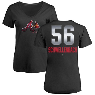 Women's Atlanta Braves Spencer Schwellenbach ＃56 Midnight Mascot V-Neck T-Shirt - Black