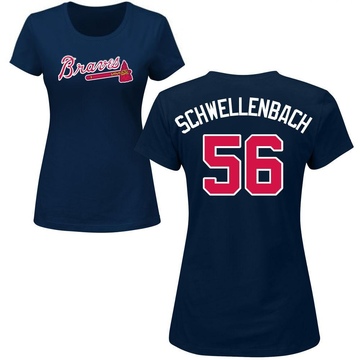 Women's Atlanta Braves Spencer Schwellenbach ＃56 Roster Name & Number T-Shirt - Navy