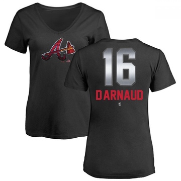 Women's Atlanta Braves Travis d'Arnaud ＃16 Midnight Mascot V-Neck T-Shirt - Black