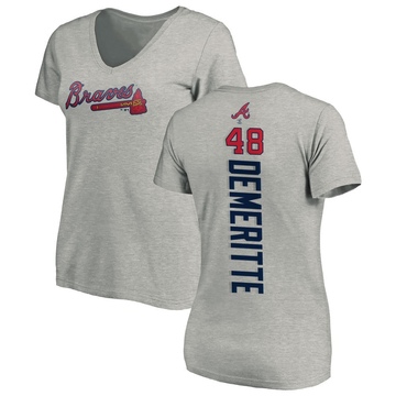 Women's Atlanta Braves Travis Demeritte ＃48 Backer Slim Fit T-Shirt Ash