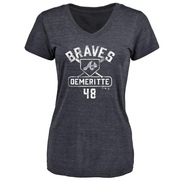 Women's Atlanta Braves Travis Demeritte ＃48 Base Runner T-Shirt - Navy