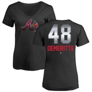 Women's Atlanta Braves Travis Demeritte ＃48 Midnight Mascot V-Neck T-Shirt - Black