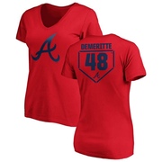 Women's Atlanta Braves Travis Demeritte ＃48 RBI Slim Fit V-Neck T-Shirt - Red