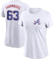 Women's Atlanta Braves Tyler Thornburg ＃63 2023 City Connect Name & Number T-Shirt - White