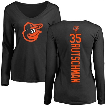 Women's Baltimore Orioles Adley Rutschman ＃35 Backer Slim Fit Long Sleeve T-Shirt - Black