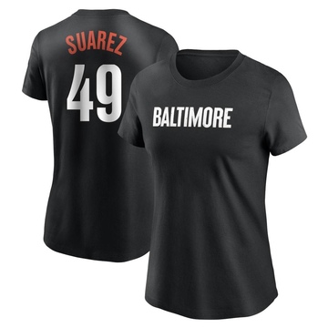 Women's Baltimore Orioles Albert Suarez ＃49 2023 City Connect Name & Number T-Shirt - Black