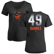 Women's Baltimore Orioles Albert Suarez ＃49 Midnight Mascot V-Neck T-Shirt - Black