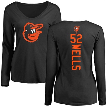 Women's Baltimore Orioles Alexander Wells ＃52 Backer Slim Fit Long Sleeve T-Shirt - Black