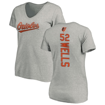 Women's Baltimore Orioles Alexander Wells ＃52 Backer Slim Fit T-Shirt Ash