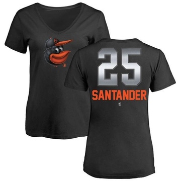 Women's Baltimore Orioles Anthony Santander ＃25 Midnight Mascot V-Neck T-Shirt - Black