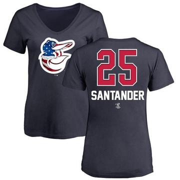 Women's Baltimore Orioles Anthony Santander ＃25 Name and Number Banner Wave V-Neck T-Shirt - Navy