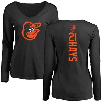 Women's Baltimore Orioles Austin Hays ＃21 Backer Slim Fit Long Sleeve T-Shirt - Black