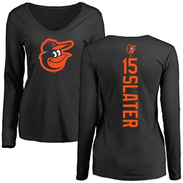 Women's Baltimore Orioles Austin Slater ＃15 Backer Slim Fit Long Sleeve T-Shirt - Black