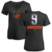 Women's Baltimore Orioles Brady Anderson ＃9 Midnight Mascot V-Neck T-Shirt - Black