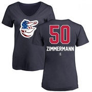 Women's Baltimore Orioles Bruce Zimmermann ＃50 Name and Number Banner Wave V-Neck T-Shirt - Navy