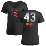 Women's Baltimore Orioles Bryan Baker ＃43 Midnight Mascot V-Neck T-Shirt - Black