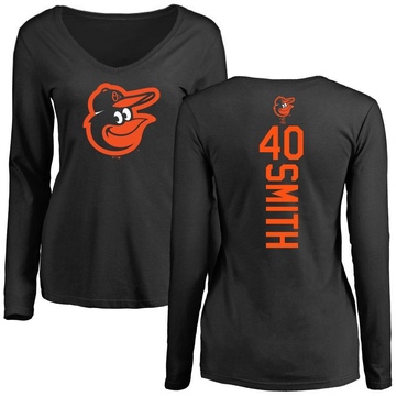 Women's Baltimore Orioles Burch Smith ＃40 Backer Slim Fit Long Sleeve T-Shirt - Black