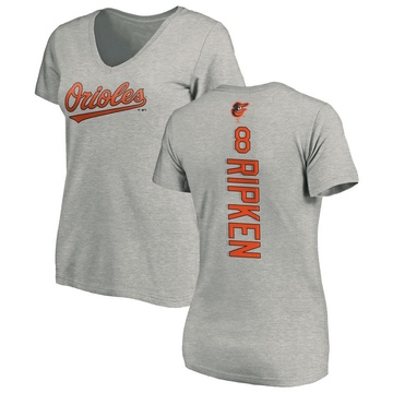 Women's Baltimore Orioles Cal Ripken ＃8 Backer Slim Fit T-Shirt Ash