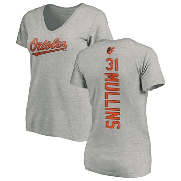 Women's Baltimore Orioles Cedric Mullins ＃31 Backer Slim Fit T-Shirt Ash