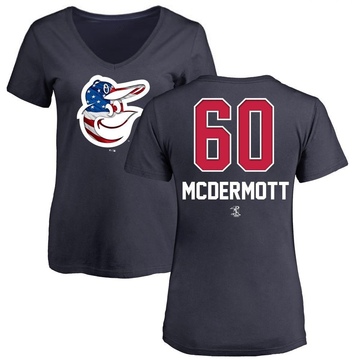 Women's Baltimore Orioles Chayce McDermott ＃60 Name and Number Banner Wave V-Neck T-Shirt - Navy