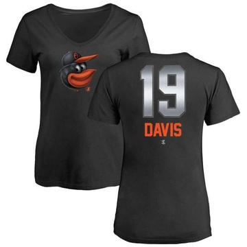 Women's Baltimore Orioles Chris Davis ＃19 Midnight Mascot V-Neck T-Shirt - Black