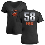 Women's Baltimore Orioles Cionel Perez ＃58 Midnight Mascot V-Neck T-Shirt - Black