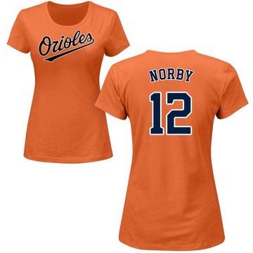 Women's Baltimore Orioles Connor Norby ＃12 Roster Name & Number T-Shirt - Orange