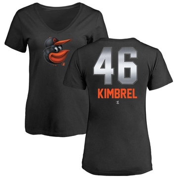 Women's Baltimore Orioles Craig Kimbrel ＃46 Midnight Mascot V-Neck T-Shirt - Black