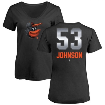 Women's Baltimore Orioles Daniel Johnson ＃53 Midnight Mascot V-Neck T-Shirt - Black