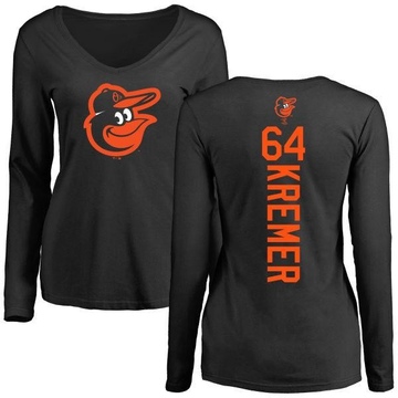 Women's Baltimore Orioles Dean Kremer ＃64 Backer Slim Fit Long Sleeve T-Shirt - Black