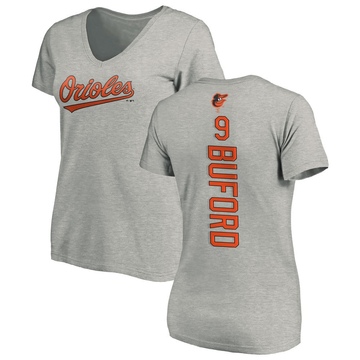 Women's Baltimore Orioles Don Buford ＃9 Backer Slim Fit T-Shirt Ash