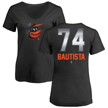 Women's Baltimore Orioles Felix Bautista ＃74 Midnight Mascot V-Neck T-Shirt - Black