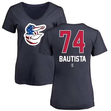 Women's Baltimore Orioles Felix Bautista ＃74 Name and Number Banner Wave V-Neck T-Shirt - Navy