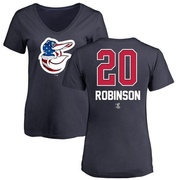 Women's Baltimore Orioles Frank Robinson ＃20 Name and Number Banner Wave V-Neck T-Shirt - Navy