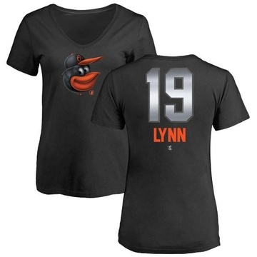 Women's Baltimore Orioles Fred Lynn ＃19 Midnight Mascot V-Neck T-Shirt - Black