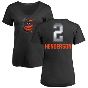 Women's Baltimore Orioles Gunnar Henderson ＃2 Midnight Mascot V-Neck T-Shirt - Black