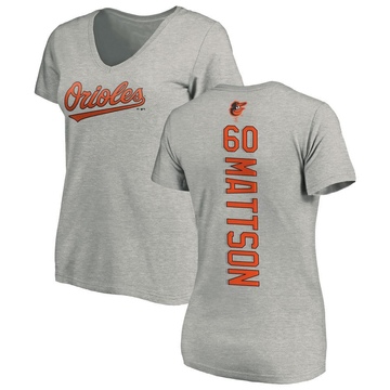 Women's Baltimore Orioles Isaac Mattson ＃60 Backer Slim Fit T-Shirt Ash