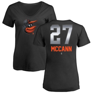 Women's Baltimore Orioles James McCann ＃27 Midnight Mascot V-Neck T-Shirt - Black