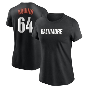 Women's Baltimore Orioles Jayson Aquino ＃64 2023 City Connect Name & Number T-Shirt - Black