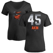 Women's Baltimore Orioles Keegan Akin ＃45 Midnight Mascot V-Neck T-Shirt - Black