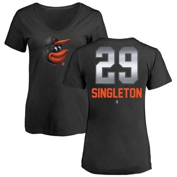 Women's Baltimore Orioles Ken Singleton ＃29 Midnight Mascot V-Neck T-Shirt - Black