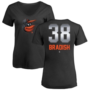 Women's Baltimore Orioles Kyle Bradish ＃38 Midnight Mascot V-Neck T-Shirt - Black