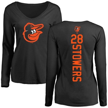 Women's Baltimore Orioles Kyle Stowers ＃28 Backer Slim Fit Long Sleeve T-Shirt - Black