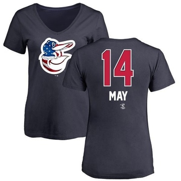 Women's Baltimore Orioles Lee May ＃14 Name and Number Banner Wave V-Neck T-Shirt - Navy