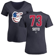 Women's Baltimore Orioles Livan Soto ＃73 Name and Number Banner Wave V-Neck T-Shirt - Navy