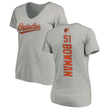 Women's Baltimore Orioles Matt Bowman ＃51 Backer Slim Fit T-Shirt Ash