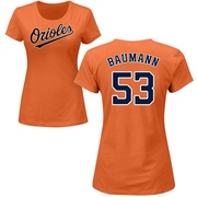 Women's Baltimore Orioles Mike Baumann ＃53 Roster Name & Number T-Shirt - Orange